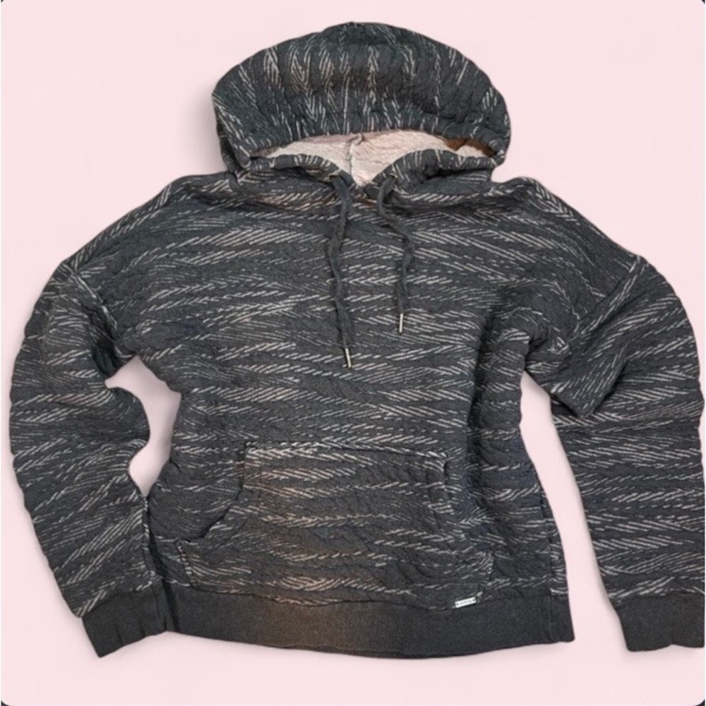 prAna Grey Quilted Wave Organic‎ Cotton Pullover Hoodie Sweatshirt Womens Large